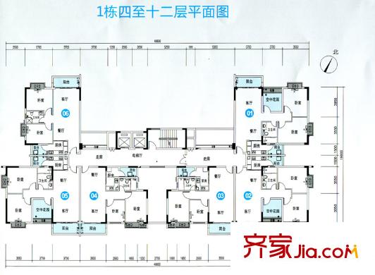 錦龍又一城戶型圖1棟4-12層01-06戶型 2室2廳1衛(wèi)1廚