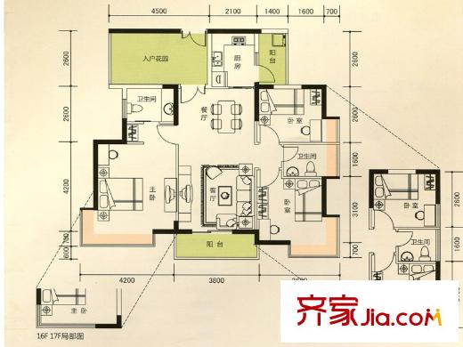 新時代家園戶型圖1棟標(biāo)準(zhǔn)層A5戶型 3室2廳2衛(wèi)1廚