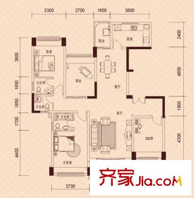 景湖榮郡戶型圖7-8棟標(biāo)準(zhǔn)層01、02戶型 4室2廳3衛(wèi)1廚