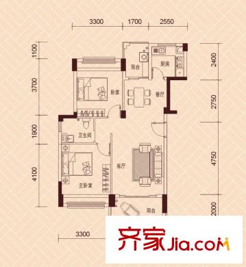 景湖榮郡戶型圖1、3-4棟標(biāo)準(zhǔn)層01、02戶型 2室2廳1衛(wèi)1廚
