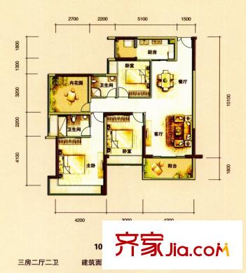 佳兆業(yè)中央豪門(mén)戶型圖10棟標(biāo)準(zhǔn)層07、08戶型圖 3室2廳2衛(wèi)1廚