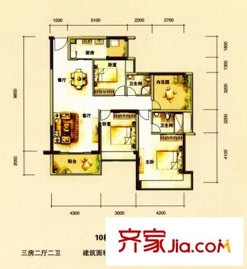 佳兆業(yè)中央豪門(mén)戶型圖10棟標(biāo)準(zhǔn)層05、06戶型圖 3室2廳2衛(wèi)1廚