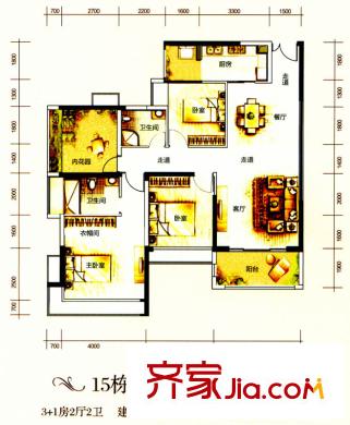 佳兆業(yè)中央豪門戶型圖15棟標(biāo)準(zhǔn)層05-08單位 4室2廳2衛(wèi)1廚