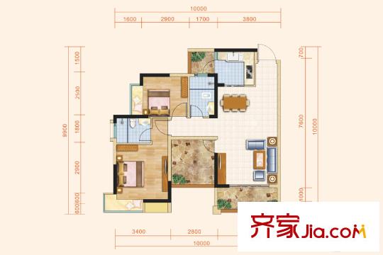 田禾盧浮公館A戶型 3室2廳2衛(wèi)1廚