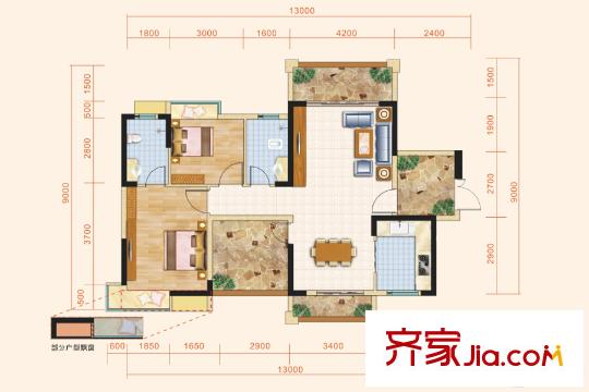 田禾盧浮公館B戶型 3室2廳2衛(wèi)1廚