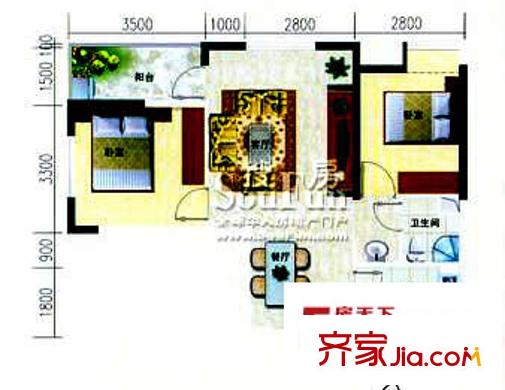 鹿港小鎮(zhèn)  2室戶型圖