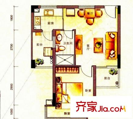 藍(lán)山錦灣一期 1室 戶型圖