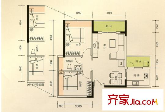 新時代家園戶型圖1棟標(biāo)準(zhǔn)層A2戶型 2室2廳1衛(wèi)1廚