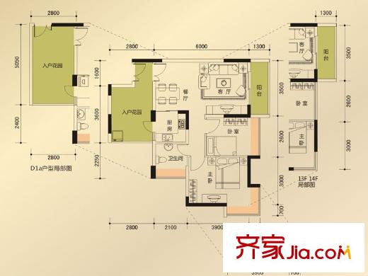 新時代家園戶型圖3棟標(biāo)準(zhǔn)層02+03號房D1戶型 2室2廳1衛(wèi)1廚