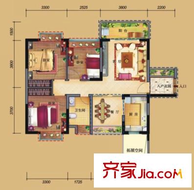 德洲丹緹軒 3室  戶型圖