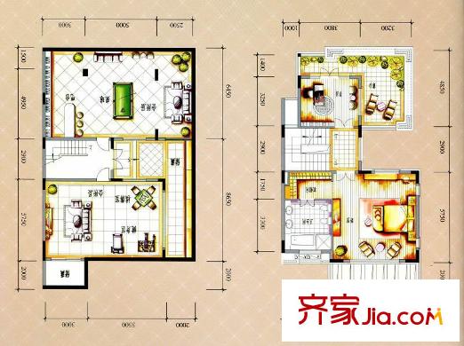 保利紅珊瑚戶型圖雙拼別墅B2戶型三層/負一層 5室2廳5衛(wèi)1廚