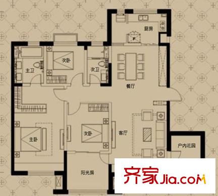 蔚藍星湖 3室 戶型圖