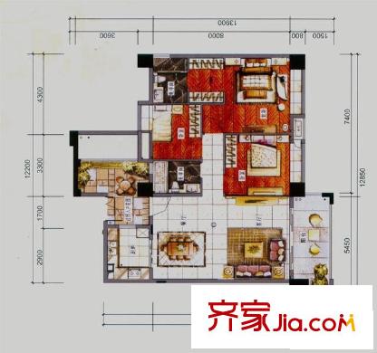 地標(biāo)廣場二期天譽(yù) 2室 戶型圖