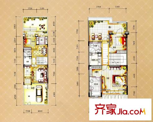 保利紅珊瑚戶型圖聯(lián)排別墅A2戶型首層/二層 4室2廳4衛(wèi)1廚