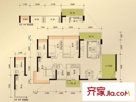 新時代家園戶型圖3棟標(biāo)準(zhǔn)層06號房D3戶型 3室2廳2衛(wèi)1廚