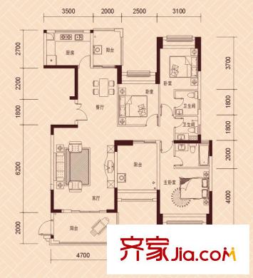 景湖榮郡戶型圖6棟標(biāo)準(zhǔn)層01、02戶型 4室2廳3衛(wèi)1廚