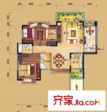 德洲丹緹軒 3室  戶型圖