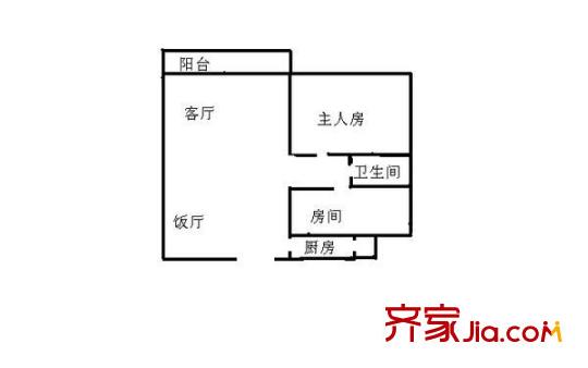 蔚藍星湖2室1廳 戶型圖