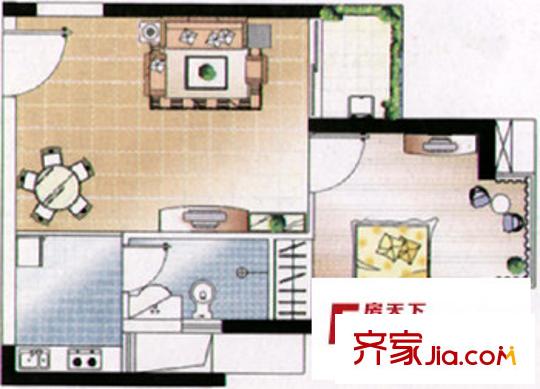 中惠麗陽時(shí)代一期 1室廳戶型圖