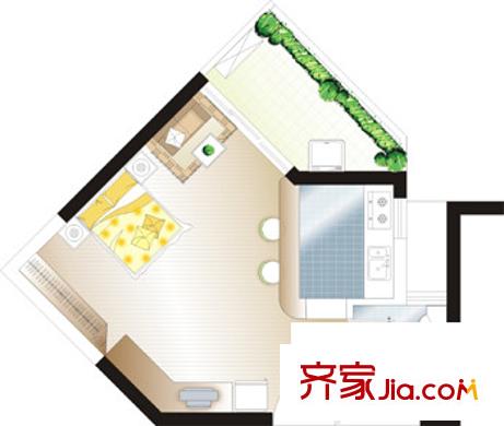 中惠麗陽時(shí)代一期 1室戶型圖