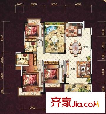 錦繡山河二期戶型圖A2戶型 3室2廳2衛(wèi)