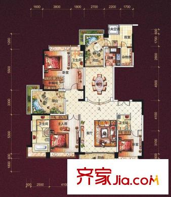 錦繡山河二期戶型圖1#2單元02單位B1戶型 4室2廳4衛(wèi)