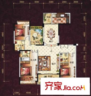 錦繡山河二期戶型圖A3戶型 3室2廳3衛(wèi)