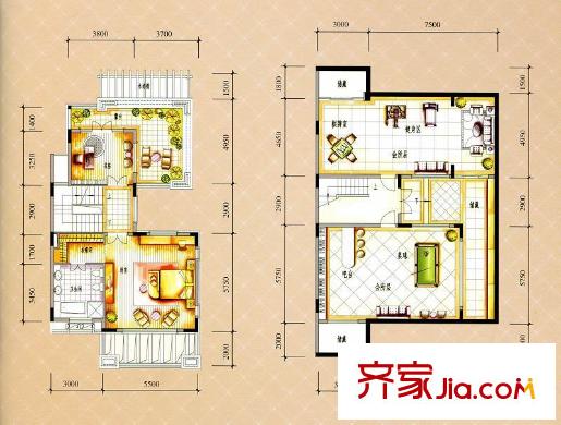 保利紅珊瑚戶型圖雙拼別墅B1戶型三層/負一層 5室2廳5衛(wèi)1廚