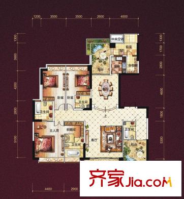 錦繡山河二期戶型圖1#2單元01單位C4戶型 5室2廳5衛(wèi)