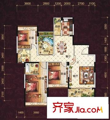 錦繡山河二期戶型圖A1戶型 3室2廳2衛(wèi)