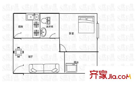 怡豐都市廣場 1室 戶型圖