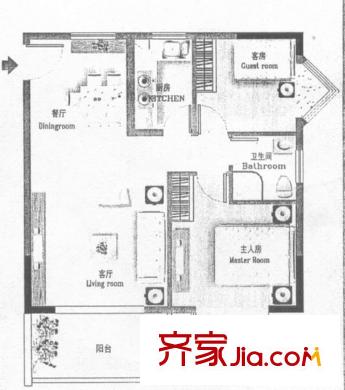 新天美地花園2室2廳 戶型圖