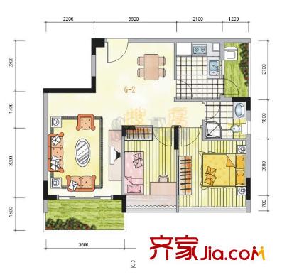 金地格林小城 2室2廳戶型圖