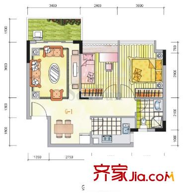 金地格林小城 2室2廳戶型圖