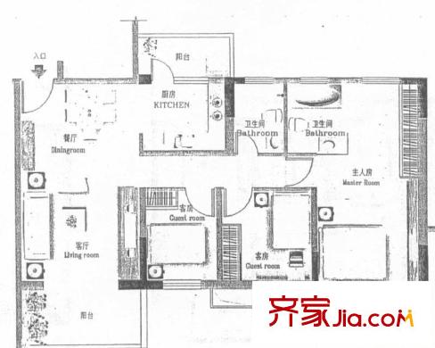 新天美地花園 3室2廳 戶型圖