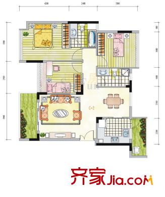 金地格林小城 3室2廳戶型圖