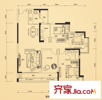 江南第一城82棟標(biāo)準(zhǔn)層1單元01、2單元04戶型 3室2廳2衛(wèi)1廚