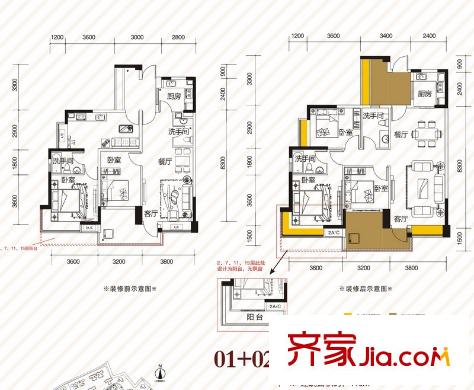 江南第一城90、91棟標(biāo)準(zhǔn)層01+02戶型 3室2廳2衛(wèi)1廚