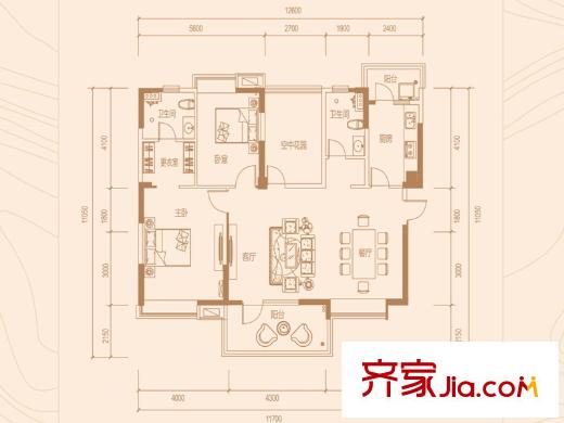 新世紀(jì)領(lǐng)居三期1、2棟標(biāo)準(zhǔn)層E1戶型 2室2廳2衛(wèi)1廚