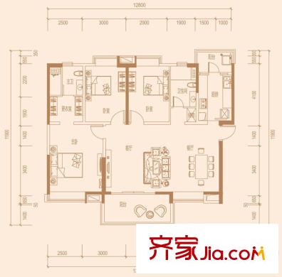 新世紀(jì)領(lǐng)居三期3、4、5棟標(biāo)準(zhǔn)層D1戶型 3室2廳2衛(wèi)1廚