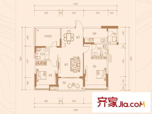 新世紀(jì)領(lǐng)居三期1、2棟標(biāo)準(zhǔn)層E2戶型 2室2廳2衛(wèi)1廚