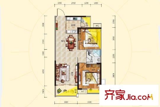 客天下琥門F戶型 2室2廳1衛(wèi)1廚