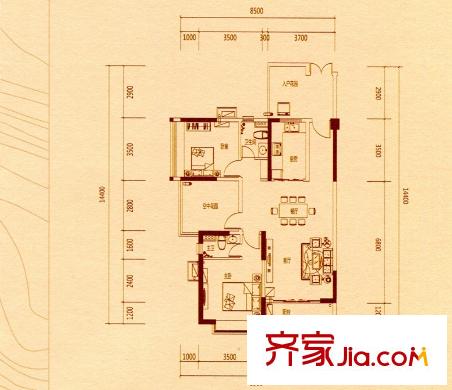 新世紀(jì)領(lǐng)居三期11、12棟G3戶型 3室2廳2衛(wèi)1廚