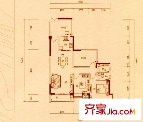 新世紀(jì)領(lǐng)居三期11、12棟G2戶型 3室2廳2衛(wèi)1廚