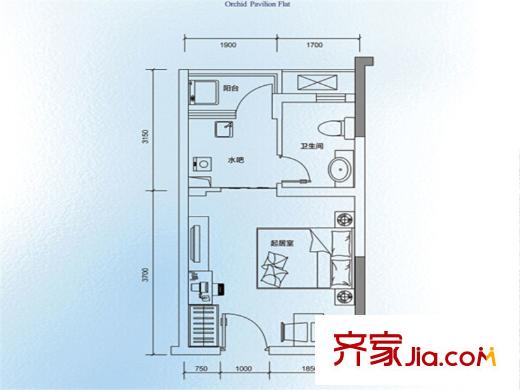 方中蘭亭軒S2戶型圖 1室1廳1衛(wèi)1廚