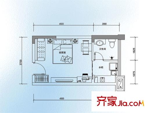 方中蘭亭軒S3戶型圖 1室1廳1衛(wèi)1廚