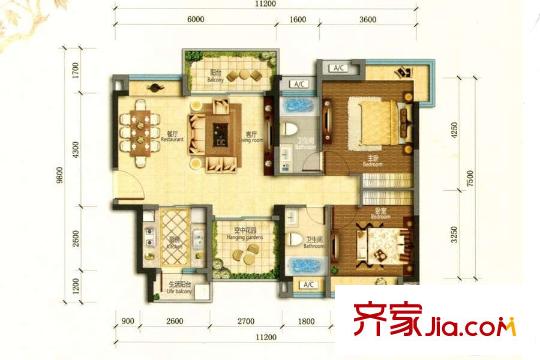嘉宏錦園1棟01戶型 3室2廳2衛(wèi)1廚