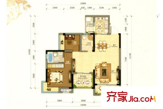 嘉宏錦園2棟03戶型 3室2廳2衛(wèi)1廚