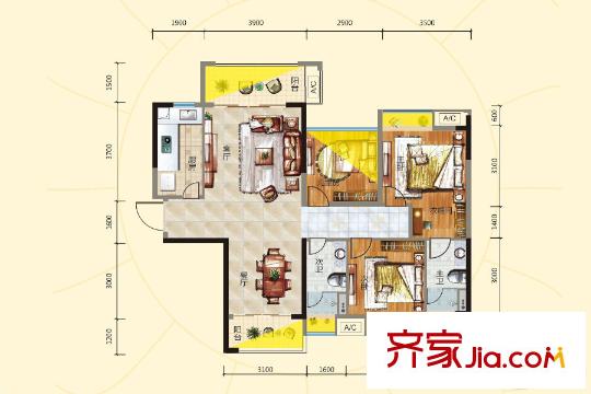 客天下琥門D戶型 3室2廳2衛(wèi)1廚