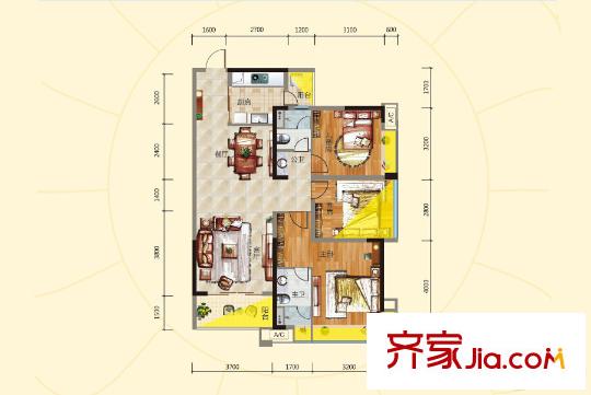 客天下琥門B戶型 3室2廳2衛(wèi)1廚